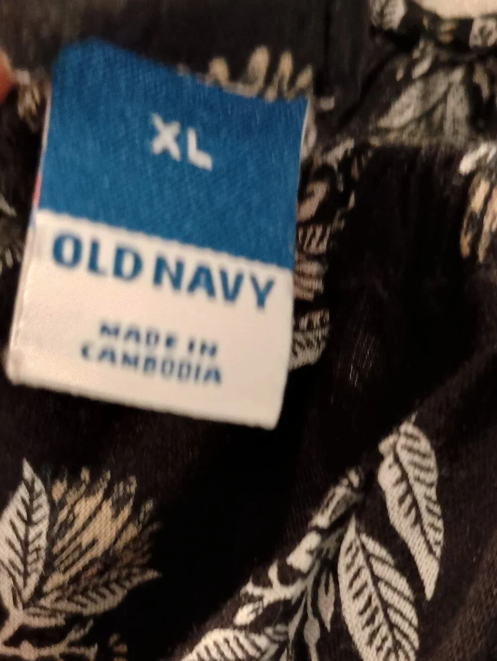 Old Navy Black Blouse with White Leaf Print